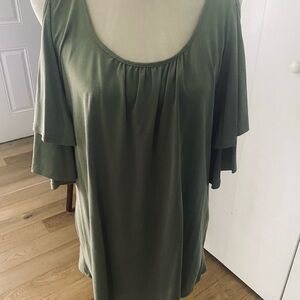 Olive Green Cold Shoulder Bell Sleeve Blouse with Relaxed Fit